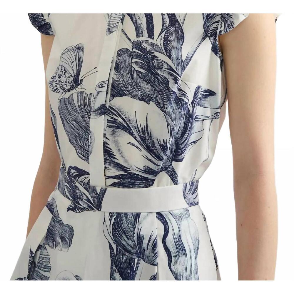 NEW ERDEM floral print sleeveless top in ivory/blue